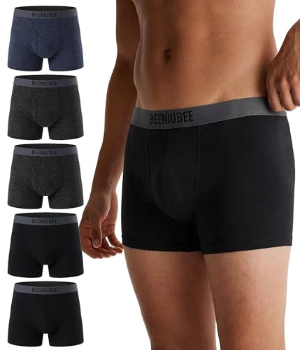 BEENIUBEE Mens Merino Wool Boxer Briefs,Breathable Wool Briefs for Men, Moisture Wicking Underwear,Comfortable Soft Boxer Shorts 5 Pack(Multicolor01, M)