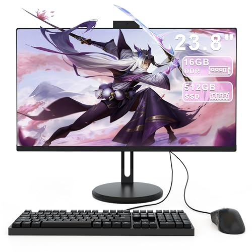 SUKOTOP Computer All-in-One da 23,8 pollici, Core i5 7300 (fino a 3,5 GHz), PC desktop All-in-One con Webcam Pop-up, 16 GB di RAM, SSD 512 GB, schermo IPS HD, WiFi6 Dual Bande, Bluetooth 5.3, Nero.