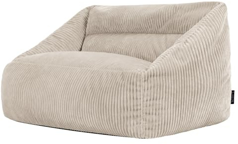 Icon Cecilia Sitzsack Kinder Sofa, Beige, Flauschiger Cord Stoff, Sitzsack Cord mit Füllung, Bequemer Kinder Sessel, Kuschelsessel, Lese Sessel, Schlafzimmer, Kinderzimmer, Jugendzimmer
