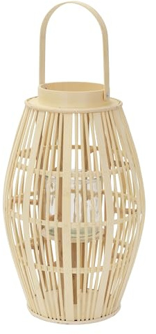 ECD Germany Lanterna in bambù Naturale, Portacandela con Inserto in Vetro, Altezza 63 cm, Colore Legno, Lanterna da Giardino con Effetto Intrecciato, Stile Boho, Decorazione per Terrazza e Interni