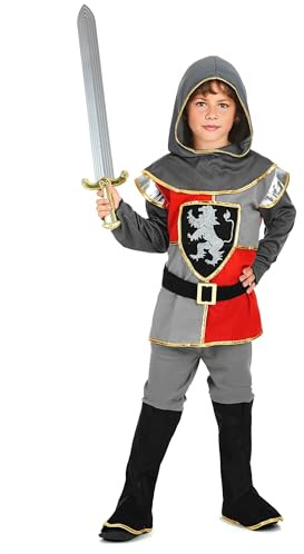 DEGUISE TOI - Déguisement chevalier renaissance garçon - Tunique - Capuche - Ceinture - Pantalon avec sur-bottes - S 4-6 ans (110-120 cm) - Rouge - Déguisements enfants - 100% Polyester - Laver à