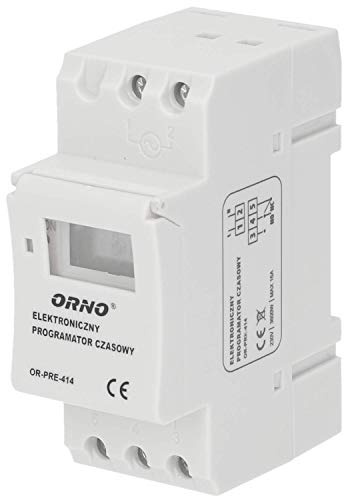 Orno PRE-414 Elektronische Zeitschaltuhr für DIN-Schiene, 3600W, 16 EIN/Aus-Programme ., weiß, Large
