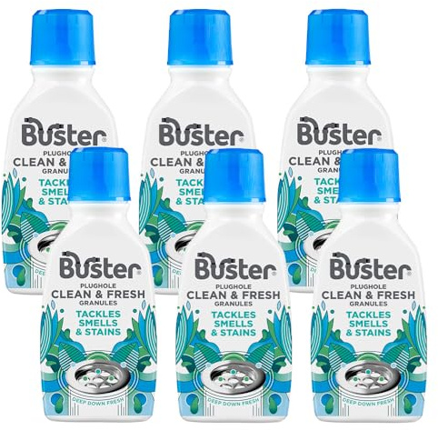 Buster Plughole Clean & Fresh Granules (Eucalyptus - Pack of 6 x 300g) Fast-Acting Dishwasher & Washing Machine Cleaner & Sink and Drain Cleaner for Bad Smells and Stains, Fresh Scent - Made in UK