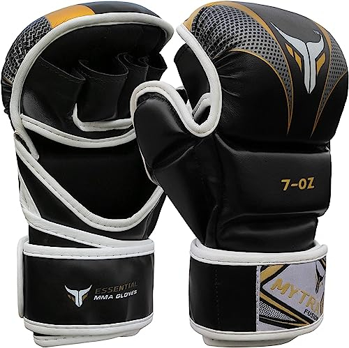 Mytra Fusion MMA Handschuhe Kickbox Handschuhe Kampfsport Handschuhe MMA Sparring Handschuhe Boxsackhandschuhe (Black/Gold, L/XL)