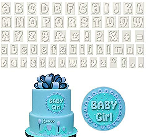 64 Pcs Alphabet Cookie Cutter Plastic Letters Fondant Cutters with Handle Cake Decorating Tool Cookie Cutters Mould Sugarcraft Embosser Mould Tools for Birthday Cake Fruit, 09-2.2 CM