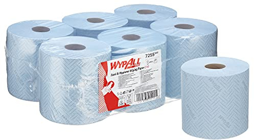 WypAll L10 Paper Cleaning Wipes for Food and Hygiene 7255-1-Ply Blue Centrefeed Roll - 6 Centrefeed Rolls x 800 Paper Cleaning Wipes (4,800 Total)
