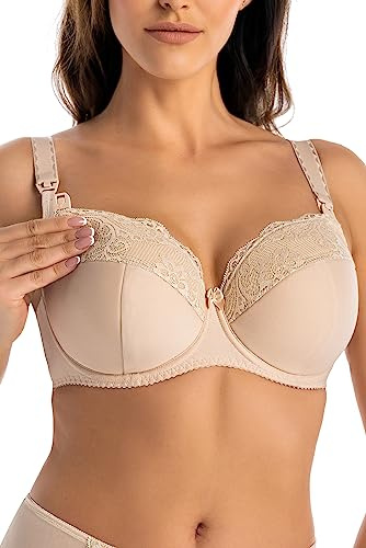 Teyli Reggiseno Allattamento Donna – Reggiseno Modello con Ferretto per Allattamento a Seno Grande – Lingerie Gravidanza in Pizzo per maternità Beige 4C