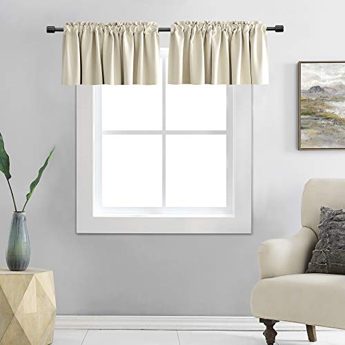 DONREN 2 Pcs Cream Beige Curtain Valances for Kitchen -18 Inches Long Room Darkening Rod Pocket Valances (72 by 18 Inch Length)
