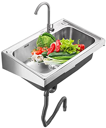 Handelsspüle Spülbecken Handwaschbecken Waschbecken Edelstahl Ausgussbecken mit heißem und kaltem Wasserhahn, Wandmontage Utility Badewaschbecken für kommerzielle Restaurantküchen Workshop ( Size : 38