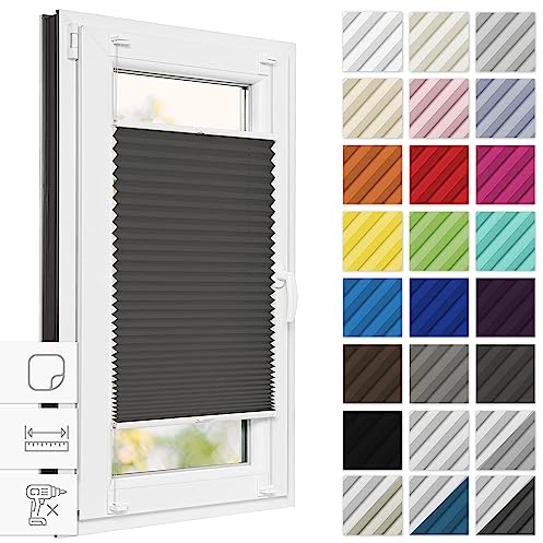 Estika Store plissé sans perçage, sur Mesure -40 x 50 cm - Anthracite - Store plissé à Coller, occultant, Thermique, pour fenêtres, sans percer, avec kit de Montage