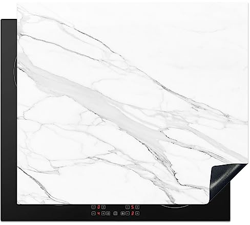 KitchenYeah© Cubre Vitrocerámica - Protector Vitroceramica Induccion 60x52 cm - Tapa Vitroceramica - Protector de Vitroceramica Mármol - Blanco - Línea - Patrones - Lujo - Aspecto mármol