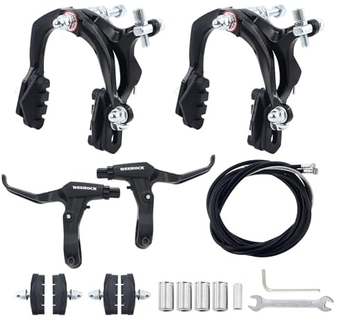 WEEROCK Juego de frenos de pinza de bicicleta, juego de frenos delanteros y traseros C, juego de frenos de llanta con palancas de freno de aleación de aluminio, cables de bicicleta para MTB, bicicleta