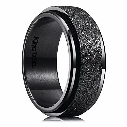 King Will 8mm Black Stainless Steel Spinner Ring - Stress Relief Ring for Men, Women - Sand Blast Comfort Fit 11.5