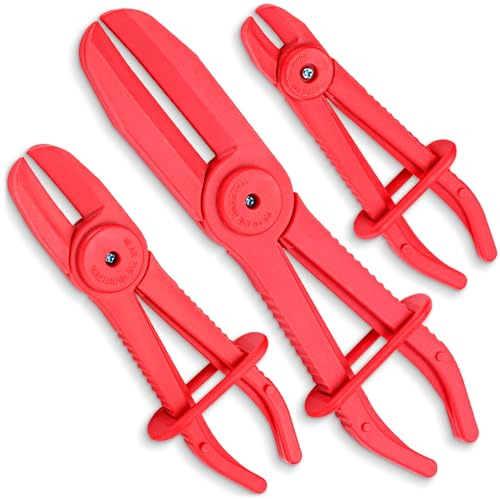 EffektWerk 3-Pc Hose Clamp Pliers Set (6”, 7.3” & 10”), Nylon Pinch Off Pliers w/Locking Ring for Automotive Repairs, Heavy-Duty Tool Set for Flexible Hoses - Brake, Coolant, Radiator & Gas Pipes