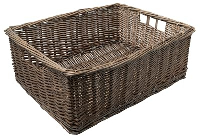 Arthur Cameron - Rectangular Shallow Wicker Storage Tray - Hand-woven by skilled artisans in Northern China, an organiser basket is the perfect home storage solution (Antique Wash, Medium)