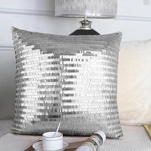 Lidzopas Funda de cojín decorativa de lentejuelas, fundas de cojín cuadradas con lentejuelas brillantes para decoración de sala de estar, boda, fiesta, 7.87 pulgadas de largo x 7.87 pulgadas de ancho,