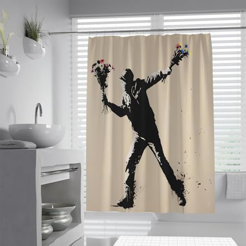 Wewoo Home Homme lançant des Fleurs Ensembles de Rideaux de Douche avec Crochets Street Art Rideau de Salle de Bain étanche pour condo Ferme W220xL180cm