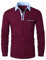 KUNJLELP Men's Long Sleeve Polo Shirt Casual Premium T-Shirt 100% Cotton Golf Casual Collared Tops with Real Pocket,Red 43,L