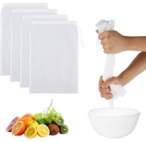 QEDBOJE 4 unidades Bolsas de leche de nueces, paños de malla fina reutilizables, colador cocina, tela, bolsa de malla, nylon, para queso, zumo de frutas, café, zumo de verduras