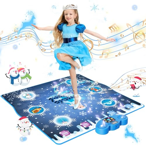 SKYCOMET Dance Mat, Ice and Snow 6-Button Princess Dance Mat for Kids Ages 4-8, Bluetooth Music Control, 13 Built-in Music, 6 Game Modes, 3-10 Year Old Girl Gifts