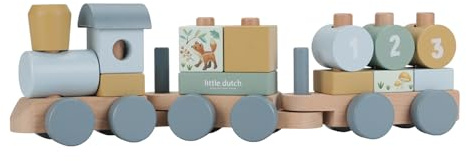 Little Dutch 7254 FSC Holz Eisenbahn Zug mit Steck-Formen - Forest Friends blau