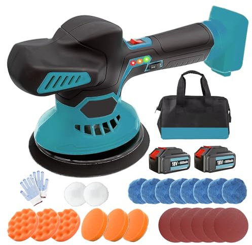 Cordless Buffer Polisher for Makita 2X 3000mAH Battery 6 inch Brushless Car Polishing Machine with 23pcs Accessories for Car Detailing, for Car, Boat, Wall, Floor, DIY