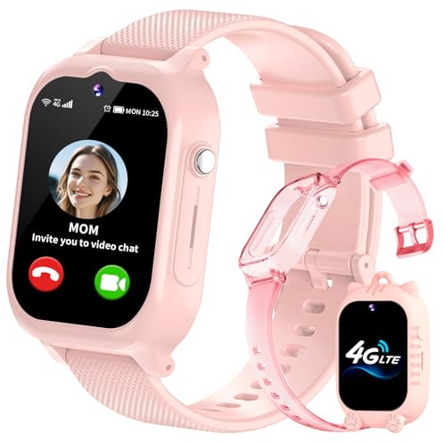 EUNICECG 4G Montre Connectée Enfant Garcon Fille Traceur GPS Téléphone SOS Appel Vidéo Podometre Marche Réveil HD Caméra Calculatrice Étanche Digitale Bracelet Cadeau Jouet 4 5 6 7 8 9 10 11 12 Ans