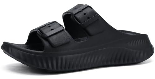 KuaiLu Damen Recovery Sandalen Athletic Sport Sliders Komfort Bogen Unterstützung Kissen Orthotic Plantar Fasciitis Badepantoletten auf dicke Sohle Sandale Sommer Pool Beach Sandles Schwarz 39