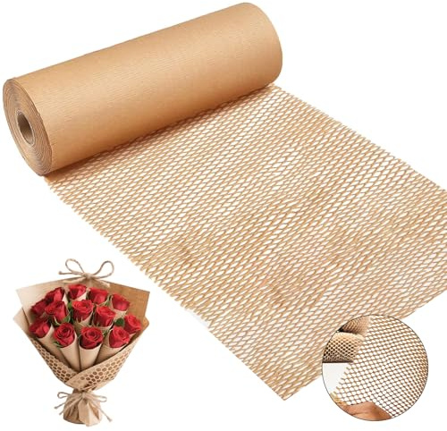 NefLaca Brown Packing Paper for Moving,Honeycomb Packing Paper,Bubble Wrap Alternative,Wrapping for Glassware, Plates, Cups, Boxes and Packages (30cm*32m)