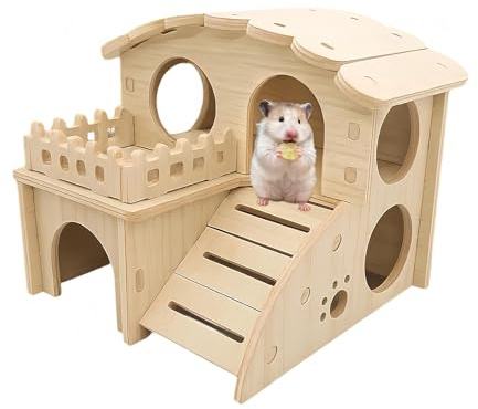 1 casetta per criceto in legno, casa multi-camera, criceti, porcellini d'India, con rampa, criceto, casa, porcellini d'India, accessorio per animali di piccola taglia, criceti nani, gerbilli