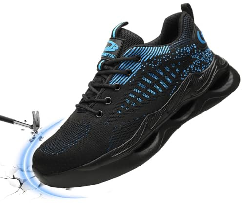 Zapatos de Trabajo Mujer Zapatillas de Seguridad Hombre Calzado de Trabajo Zapatos de Seguridad con Punteras de Acero Transpirable Verano Invierno Unisex Negro Azul 41