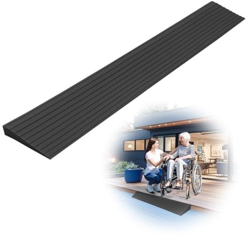 Dörrtröskelramper, halkfri yta, tröskelramp, PVC rullstolsramp, gummiramp, uppkörningsramp för barnvagnar, rullstol, rullator eller skoter (svart, 100 x 8 x 1,5 cm)