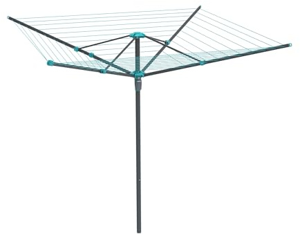 Beldray 50-Metre Rotary Airer – 4-Arm Laundry Drying Rack, Metal Ground Spike for Secure Fitting, Hanging Hooks, 1.8 x 2.6 m Rotating Arm Reach, Built-In Line Tensioner, Collapsible, Compact Storage
