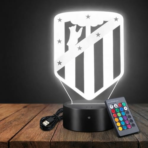 HooJtny Atletico de madrid Lámpara 3D Regalos, Atletico de madrid Fútbol Lámpara, 16 Colores de Iluminacion y Mando a Distancia