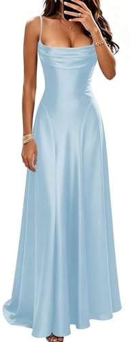 Eightale KQW006 - Vestido largo de satén para dama de honor para mujer, elegante vestido formal para fiesta de noche, azul celeste, 40