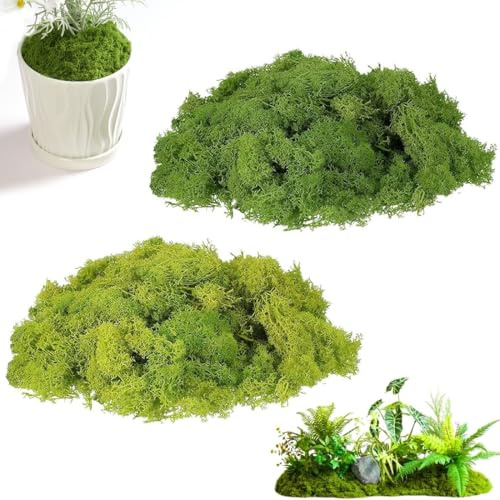 LONZIKP Musgo Artificial 100g (50g Verde Oscuro + 50g Verde Claro) Musgo decorativo realista y versátil para manualidades, maquetas, belenes, terrarios y paisajes en miniatura.