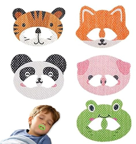 QOWUXHZ Mouth Tape Enfants pour Dormir - 60 Pansements de Bouche Anti-Ronflement avec Dessins Animés, Adhésif Hypoallergénique et Tissu Élastique Doux pour Améliorer la Respiration Nasale Nocturne