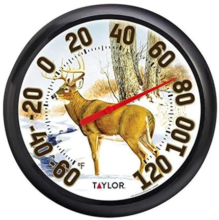 Taylor Large Dial Thermometer, Wireless Thermometer with Easy to Read Large Numbers for Patio, Pool, and Indoor Areas, 13.25-inch, Deer Pattern