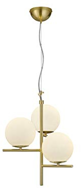 Design LED-pendellampa i matt mässing med kula lampskärmar opalglas 3 x E14-sockel, exklusiv innerbelysning