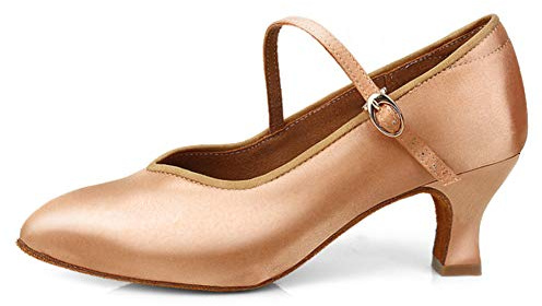 HROYL Donna Scarpe da Ballo Moderno Jazz Salsa e Bachata Latina Scarpe da Ballo Punta Chiusa, Model WX138-5.5 Nuda 39 EU