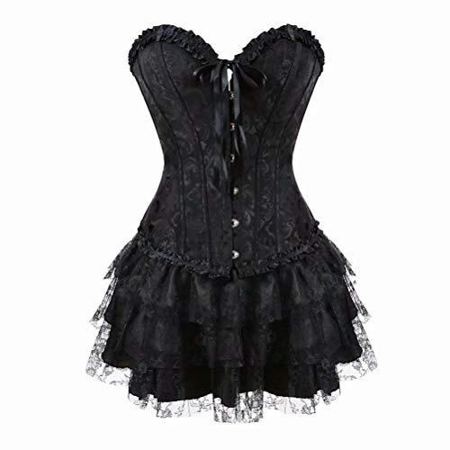 korsetter corset kvinnor klänning top kjol set sexy bustier plus storlek vintage burlesque renissance kostym halloween Svart M