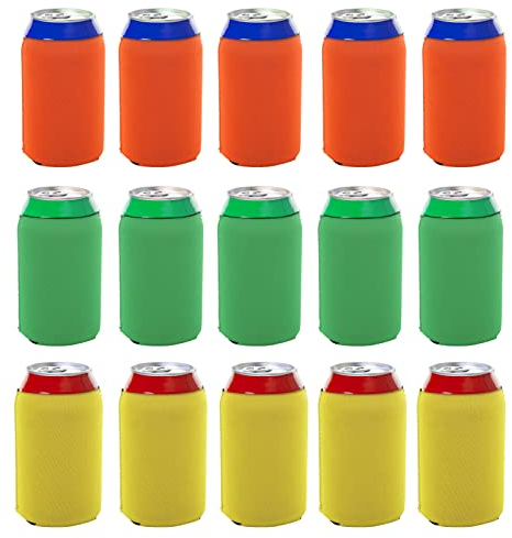 Enfriadores de latas de cerveza plegables, 15pcs Koozies para latas de colores, reciclable mangas de cerveza de neopreno Coolies, fundas latas de cerveza Lavable a máquina