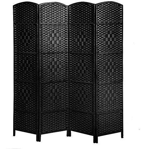 Brown 3 Panel Wicker Room Divider Hand Made Privacy Screen Living Room Separator Partition (Black, 4 Panel)