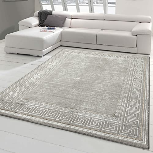 Teppich-Traum Schlichter Teppich Flur Wohn- & Schlafzimmer dezentes orientalisches Muster grau Größe 160x230 cm
