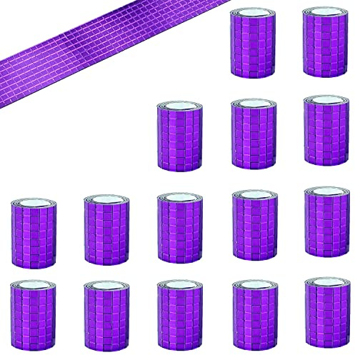 7 200 st speglar mosaikplattor, discoboll, spegelplattor, självhäftande, äkta fyrkantig glasspegel, gör-det-själv-kakel för hantverk, gör-det-själv, silver rosguld, 15 ark (lila)