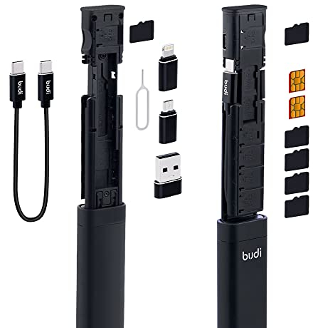Mcbazel Budi 9-IN-1 Multi-funktionales Datenkabel SIM-Karten-Aufbewahrungsstick, kompakte USB SD-Karten-Aufbewahrungsbox mit Typ-C Lade- und Übertragungsadapter, Micro-USB-Adapter, USB-C-Kabel
