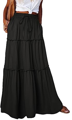 shownicer Gonna Lino Donna Elegante Curvy Gonna Lunga in Cotone e Lino con Spacco Estiva Gonna Boho Spiaggia A Nero M