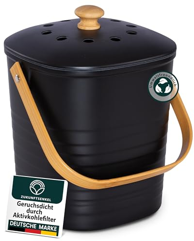 ZUKUNFTSENKEL Bio Mülleimer Küche Komposteimer Schwarz 4L Geruchsdicht Mit Filter