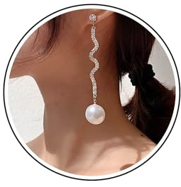 Wendaler Kristall-Strass-Perlenohrringe - Lineare Baumelung mit Cz-Kurve und Quaste für Hochzeitsbrautgeschmuck - Für Frauen und Mädchen