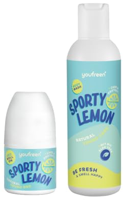 youfreen Happy-Routine-Set: Duschgel (200ml) und Deodorant (50ml) für Kinder & Teens/Deo für Kinder/Jungen & Mädchen/vegane Naturkosmetik/Bio-Aloe-Vera/Deoroller (Sporty Lemon)